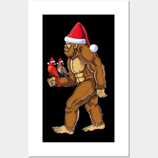 Bigfoot and red cardinal Christmas Posters and Art